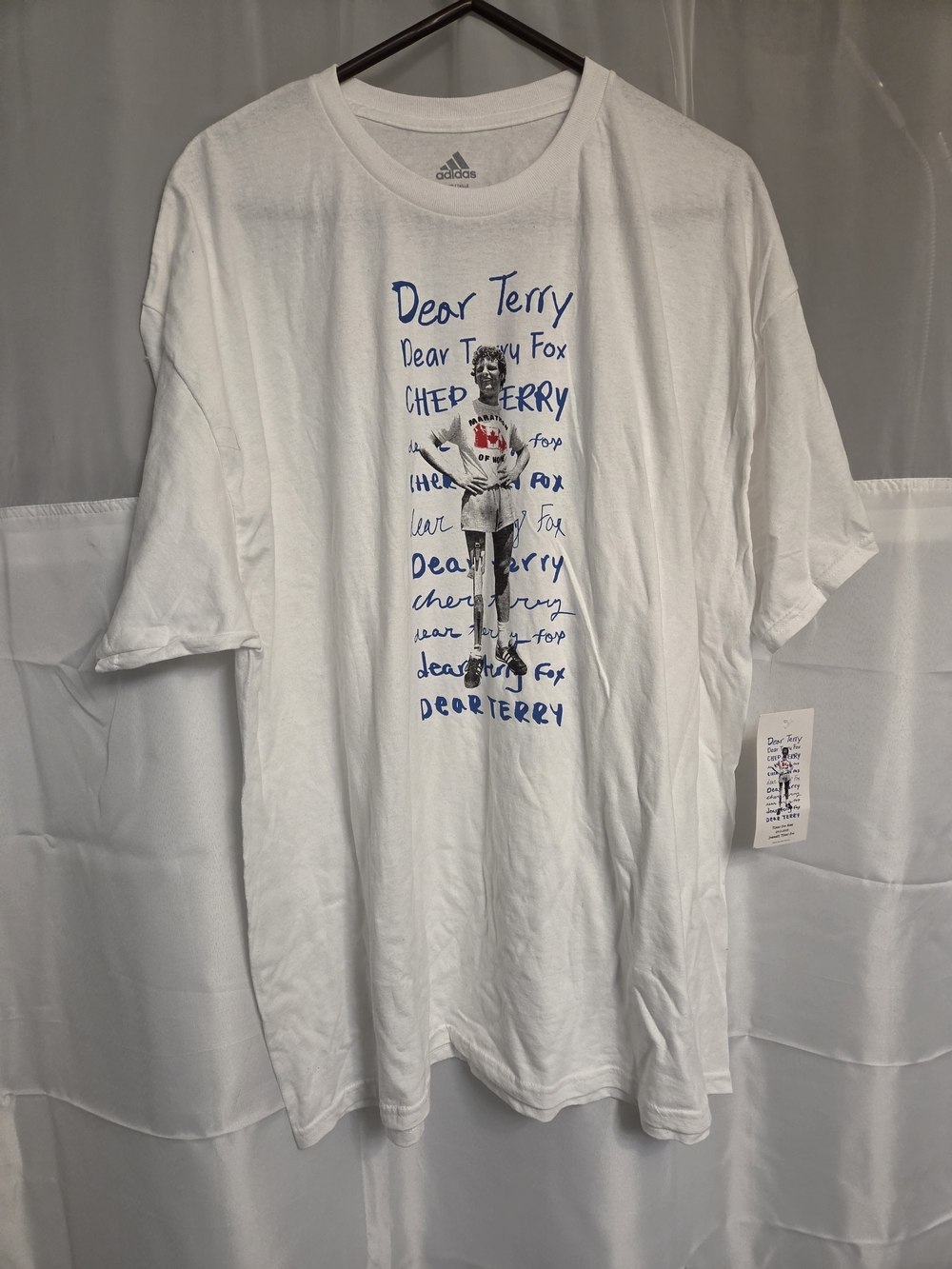 Adidas White Short-Sleeve 'Dear Terry' Graphic Tee with Blue Script
